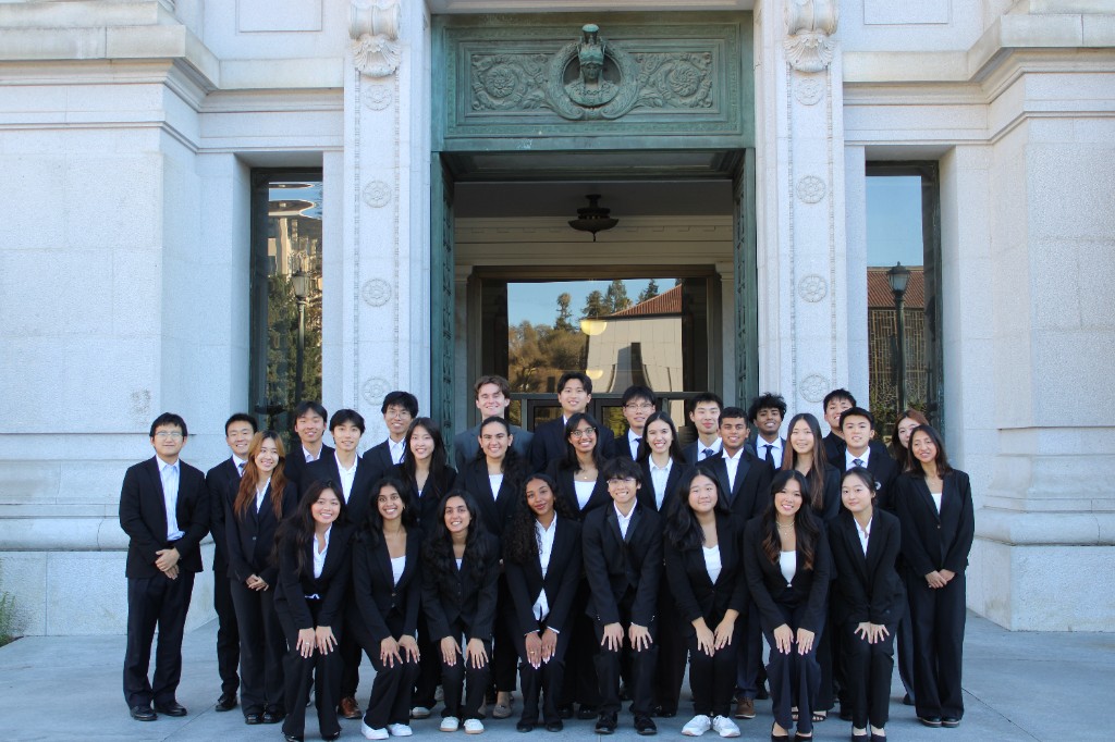 The Software Product @ Cal team on the steps of a campus building